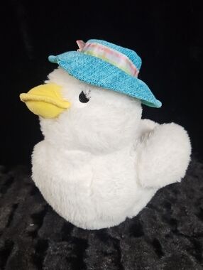 Stuffed Fluffy DUCK w/Blue Hat Lovely Plush Cuddly Round Soft Duck Plushie Doll